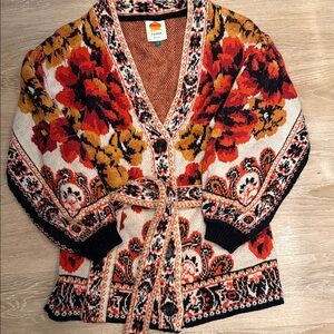 FARM Rio Red and Orange Floral Cardigan
